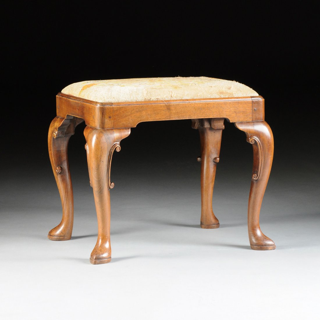 A QUEEN ANNE STYLE CARVED WALNUT STOOL, 19TH CENTURY, (1 of 9)