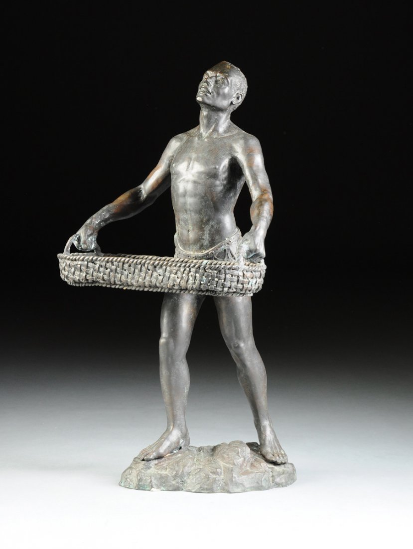 A LARGE PATINATED BRONZE STRIDING FIGURE OF AN AFRICAN (1 of 10)