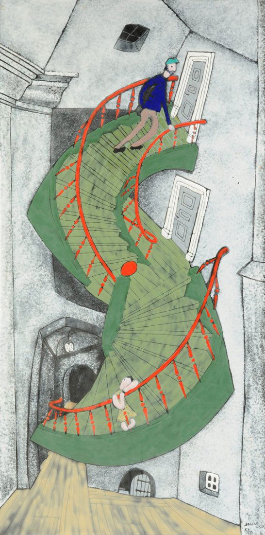 A VINTAGE MODERN POLYCHROME ENAMELED COPPER PAINTING, (1 of 10)