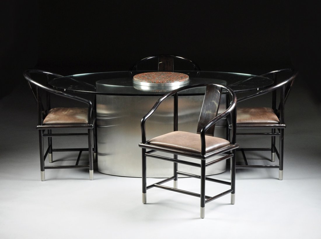 A CONTEMPORARY GLASS TOPPED STAINLESS STEEL AND GRANITE (1 of 9)