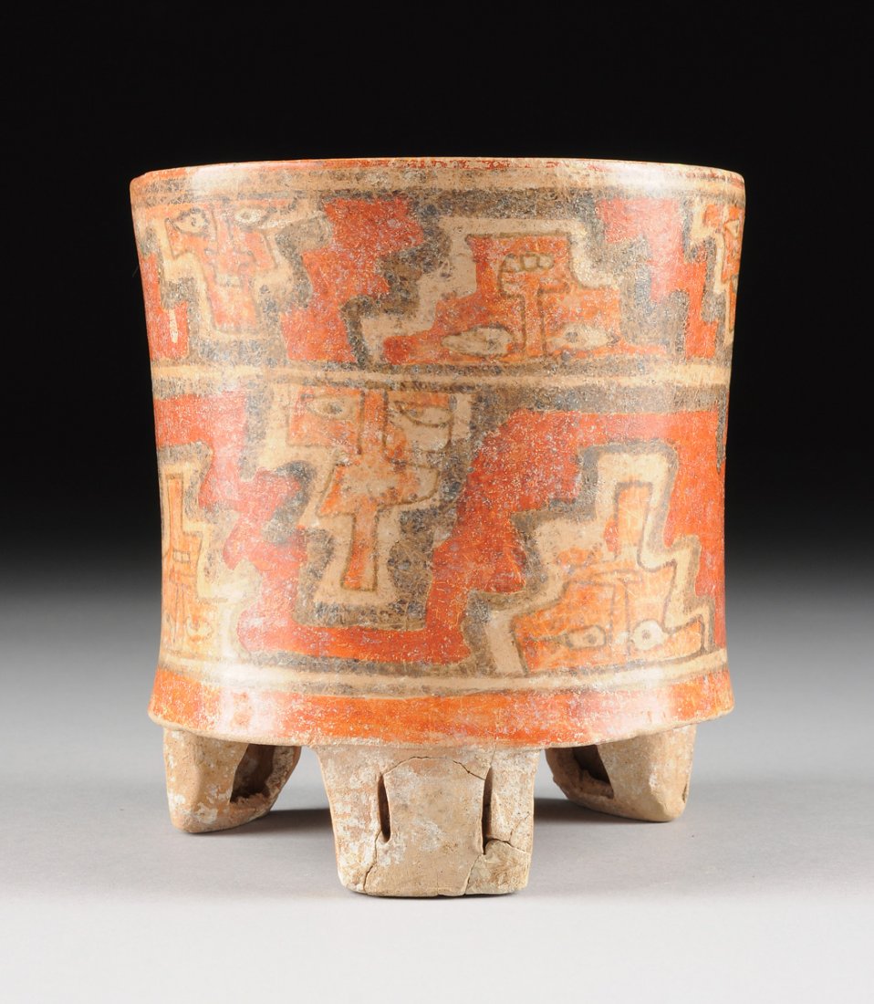 A PRE-COLUMBIAN POLYCHROME TRIPOD VESSEL, POSSIBLY (1 of 10)