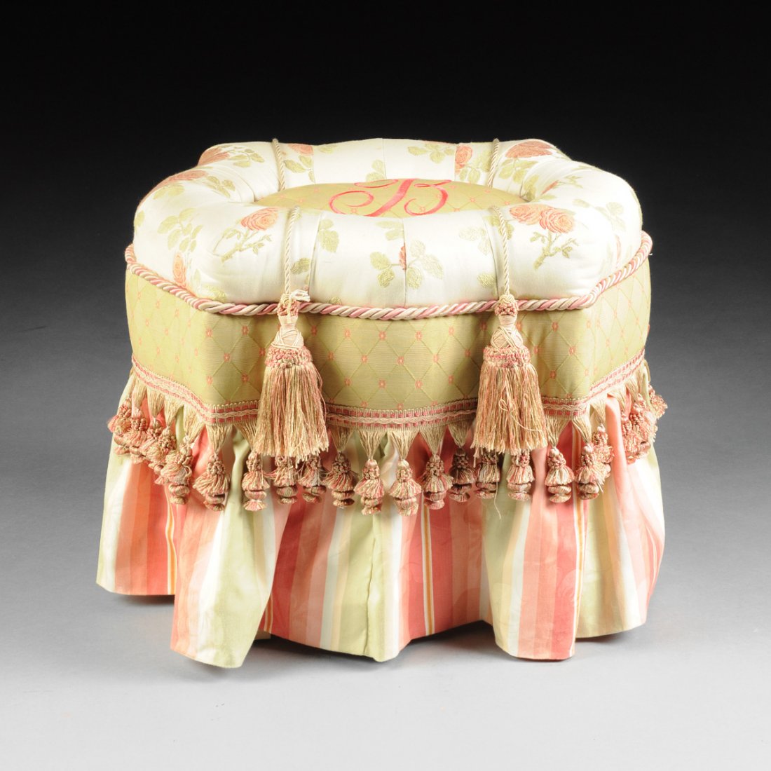 A ROCOCO STYLE FLORAL SILK UPHOLSTERED AND TUFTED (1 of 4)