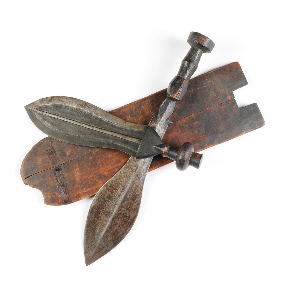 TWO AFRICAN TRIBAL CARVED WOOD AND STEEL "PEACE" (1 of 10)