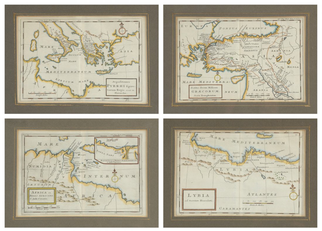 HERMAN MOLL (British 1654-1732) FIVE ENGRAVED MAPS FROM: HERMAN MOLL (British 1654-1732) FIVE ENGRAVED MAPS FROM THOMAS SALMON'S "Modern History," London, 1744, comprising hand colored copper engraved maps titled "Africa," "Lybia," "Aegyptus," "Graecorum,"