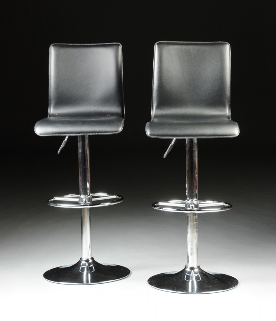 A SET OF FOUR DANISH BLACK FAUX LEATHER AND CHROME BASE (1 of 9)