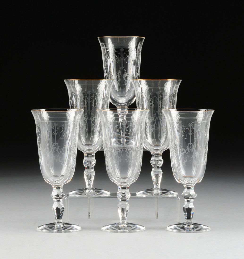 A SET OF SIX WATERFORD CUT CRYSTAL AND GOLD RIM WATER (1 of 4)
