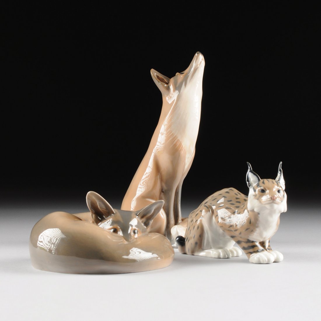 A GROUP OF THREE ROYAL COPENHAGEN PORCELAIN ANIMAL FIGU (1 of 10)
