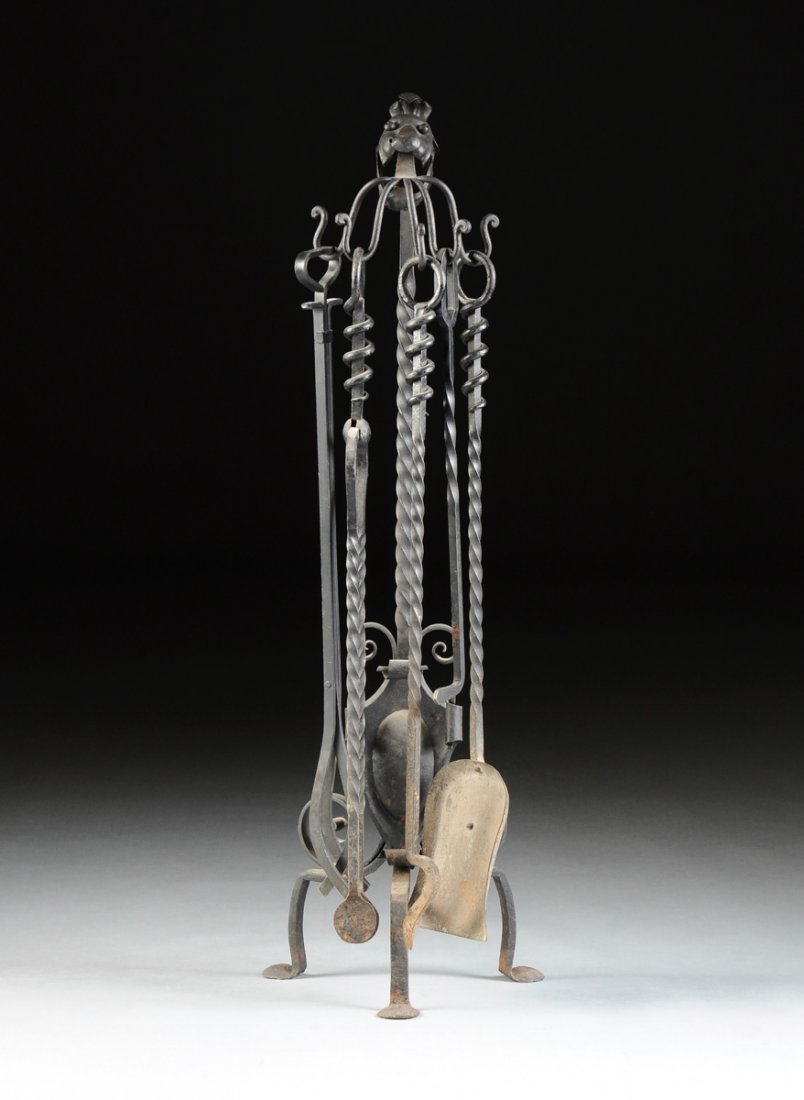 A SIX PIECE GOTHIC REVIVAL STYLE BLACK PAINTED WROUGHT (1 of 10)