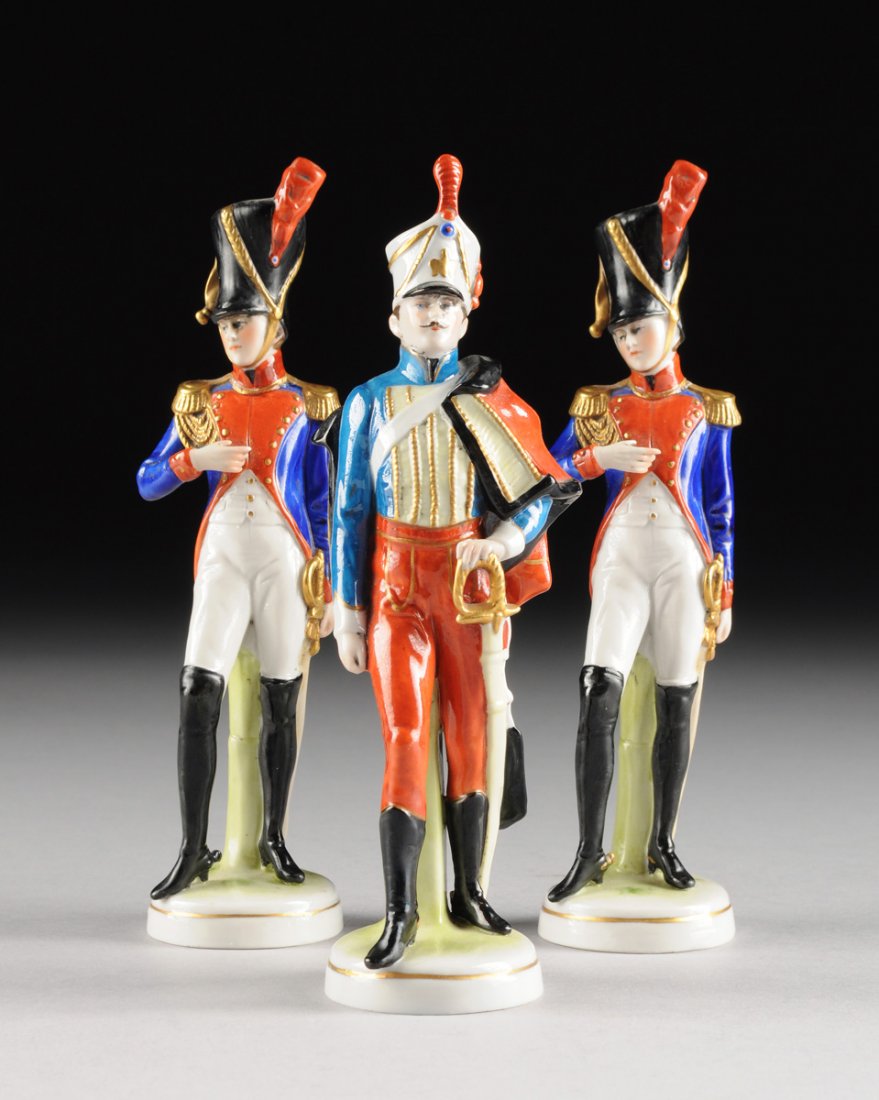 A GROUP OF THREE GERMAN POLYCHROME PAINTED PORCELAIN (1 of 10)