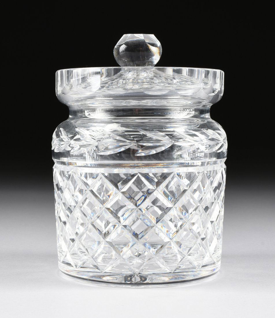 A WATERFORD CUT CRYSTAL LIDDED BISCUIT BARREL, GLANDORE (1 of 6)