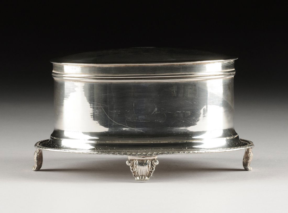 A SILVER PLATED MONOGRAMMED OVAL BISCUIT BIN, LATE (1 of 9)