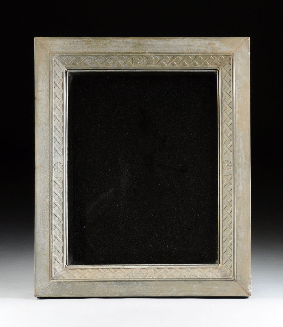 A MODERN PICKLED FINISH PRESSED METAL MIRROR, (1 of 3)