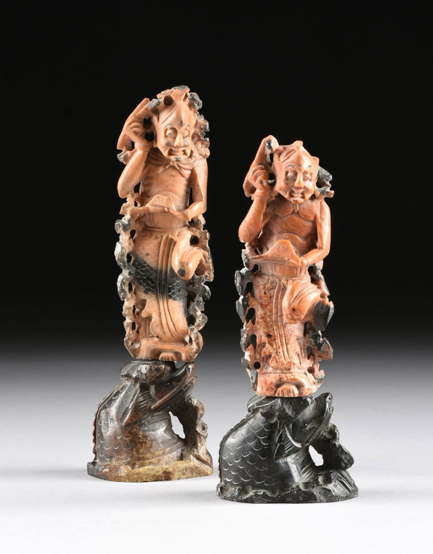 TWO CHINESE CARVED SOAPSTONE FIGURES OF DEITIES, 20TH (1 of 10)