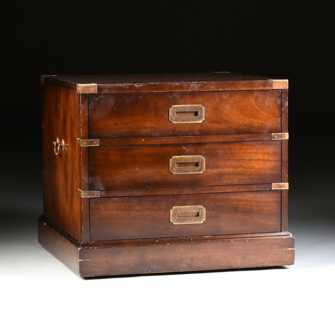 A CAMPAIGN STYLE BRASS MOUNTED MAHOGANY CHEST OF (1 of 8)