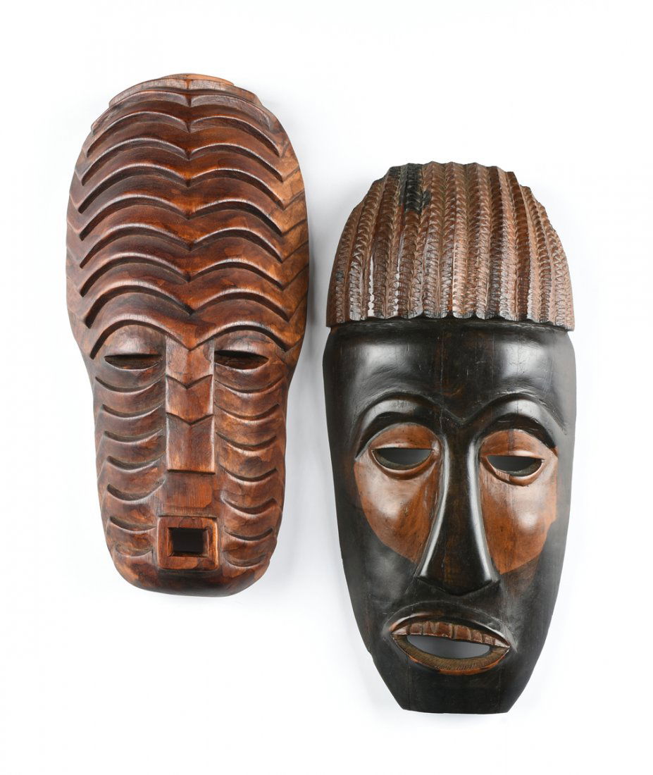 THREE AFRICAN TRIBAL WOOD CARVINGS, LATE 20TH CENTURY, (1 of 10)