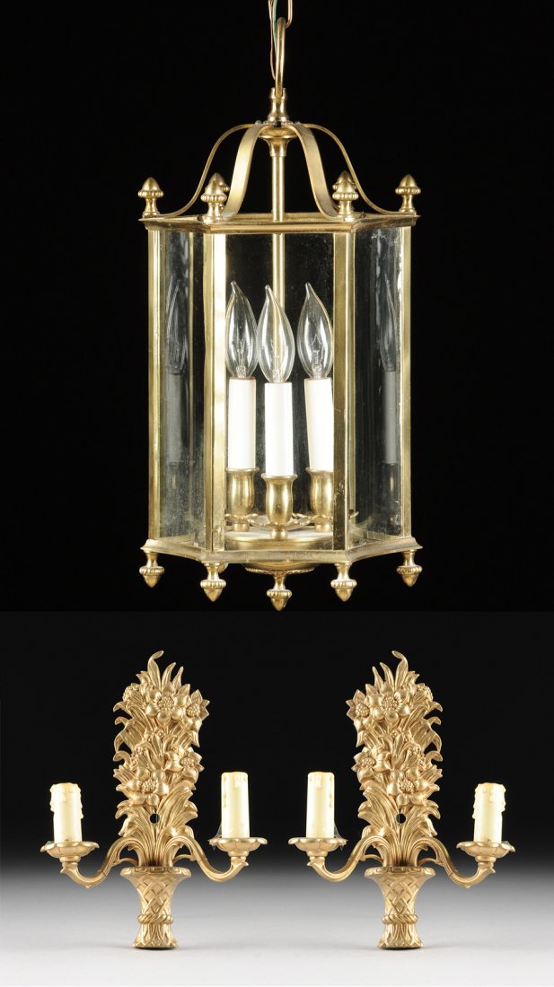A PAIR OF VICTORIAN STYLE GILT BRASS TWO-LIGHT WALL (1 of 10)
