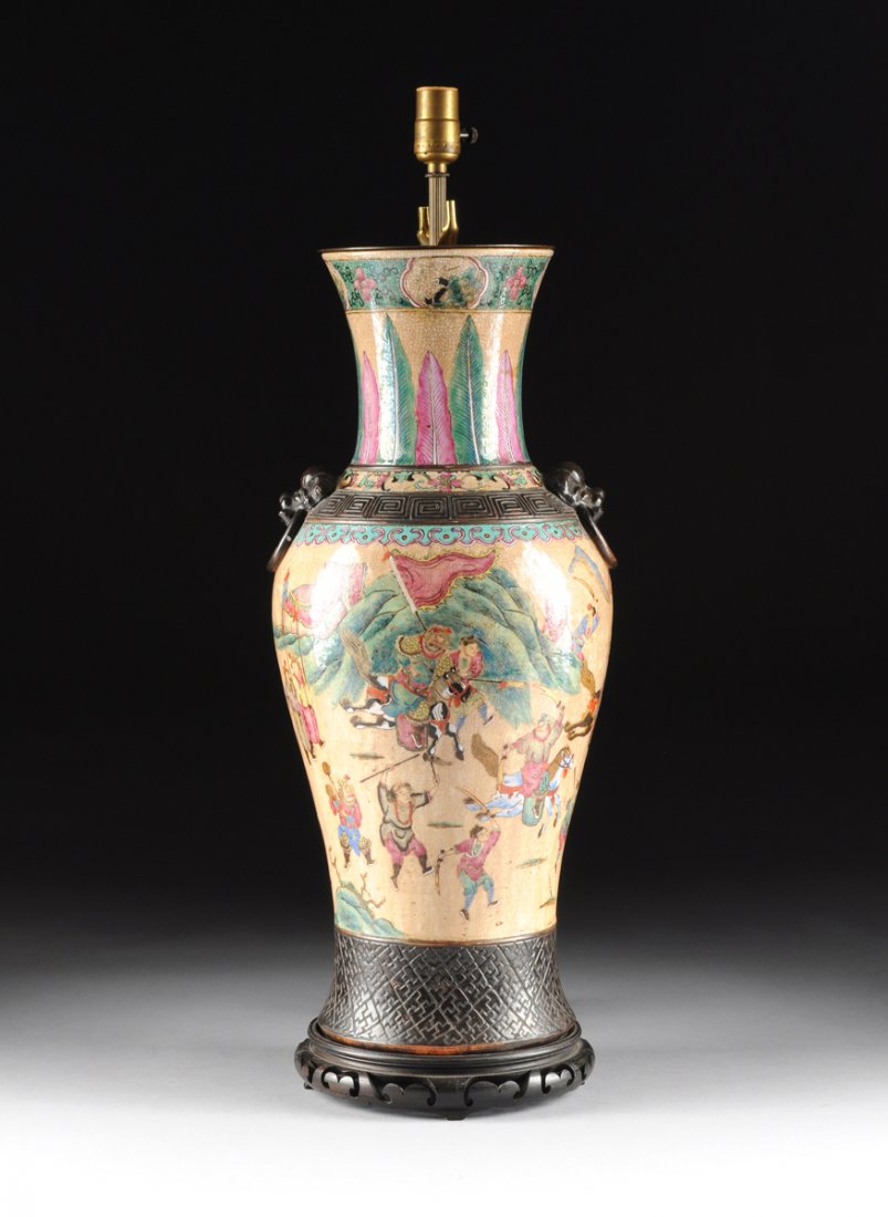 A CHINESE EXPORT POLYCHROME ENAMELED FAMILLE ROSE VASE, (1 of 9)