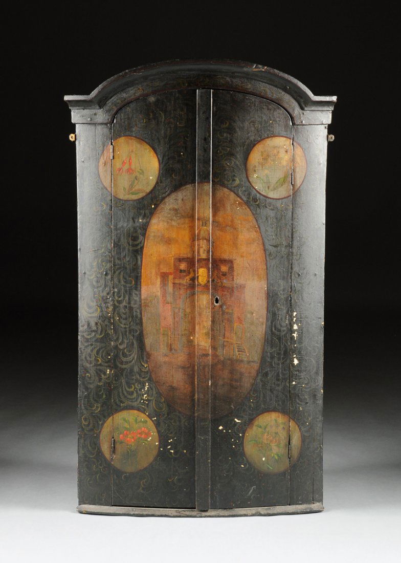 A DUTCH BAROQUE STYLE PAINTED HANGING CORNER CABINET, (1 of 10)