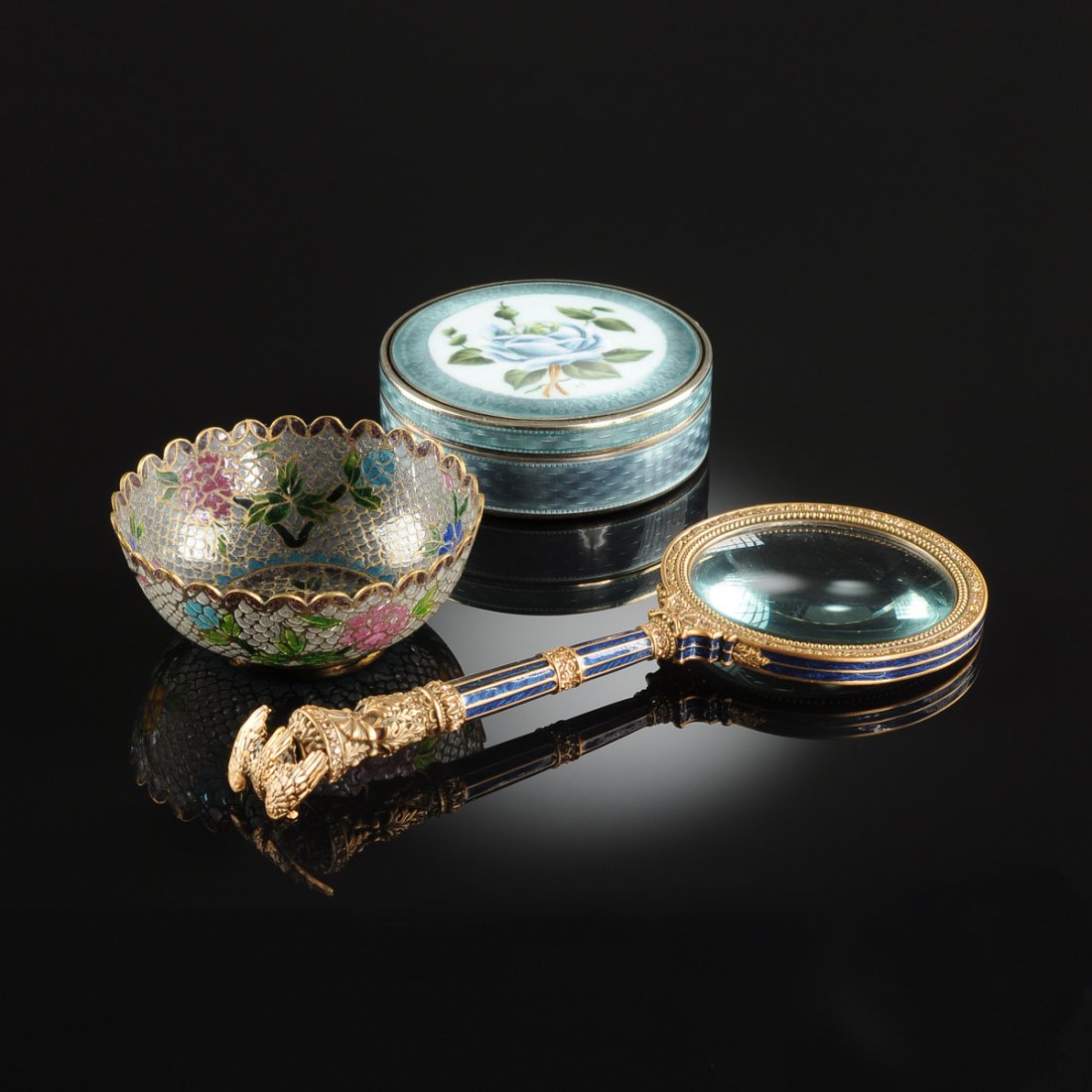 A GROUP OF THREE FINE ENAMELED LADY'S VANITY (1 of 10)