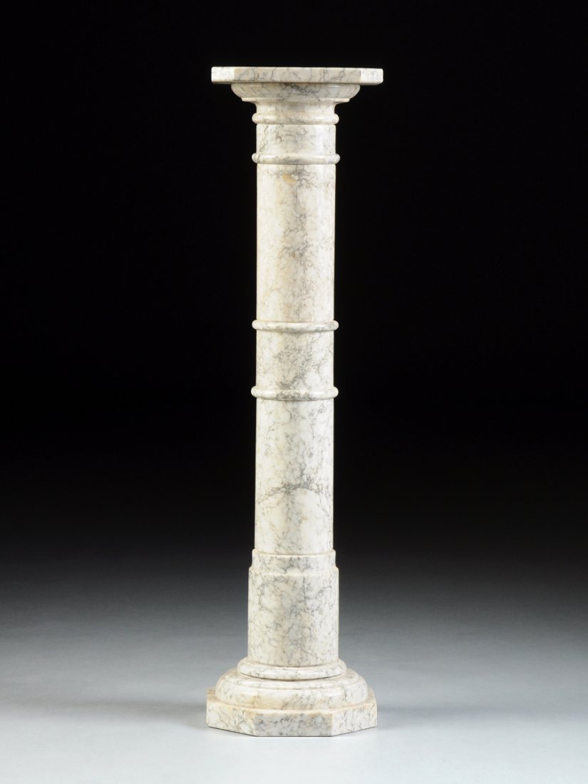 AN ITALIAN WHITE VARIEGATED MARBLE PEDESTAL, CIRCA (1 of 6)