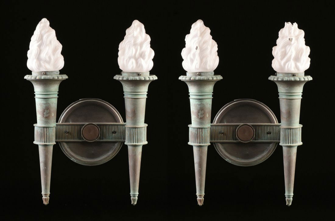 A PAIR OF NEOCLASSICAL REVIVAL TORCH FORM BRONZE TWO (1 of 7)