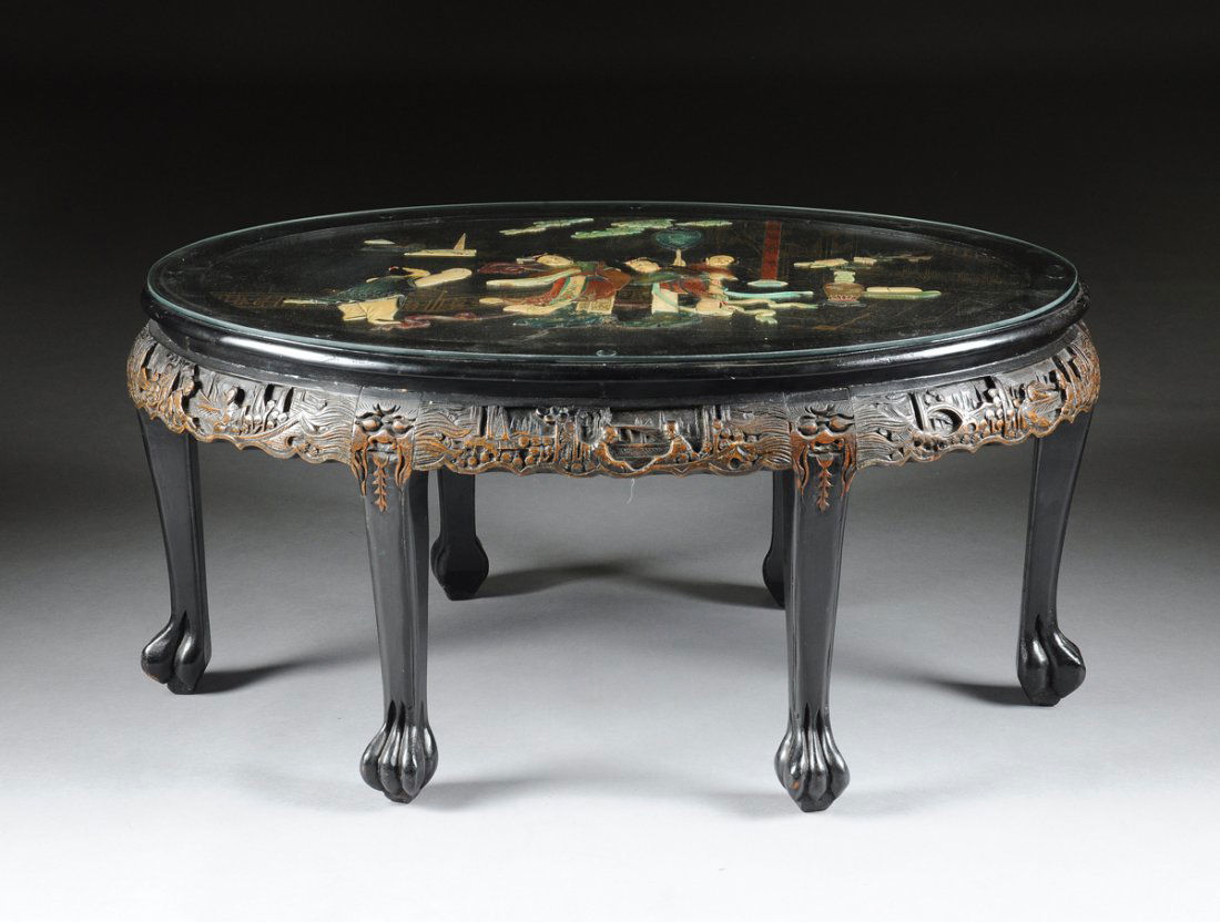 A VINTAGE CHINESE POLYCHROME PAINTED AND HARDSTONE (1 of 7)