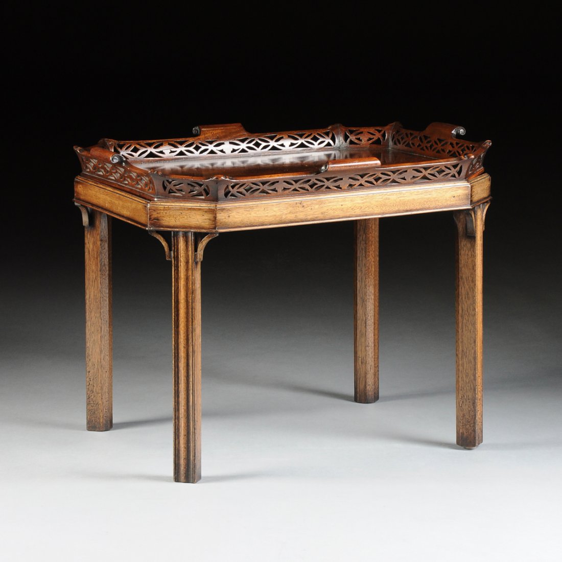 A GEORGE III STYLE CARVED MAHOGANY TRAY TABLE, CIRCA (1 of 6)