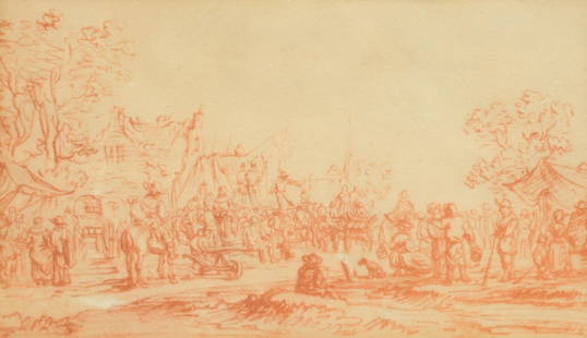 School of JOOST CORNELISZ DROOCHSLOOT: School of JOOST CORNELISZ DROOCHSLOOT (Germany/Netherlands 1586-1666) A DRAWING, "The Gathering," pen on paper. 3" x 5"