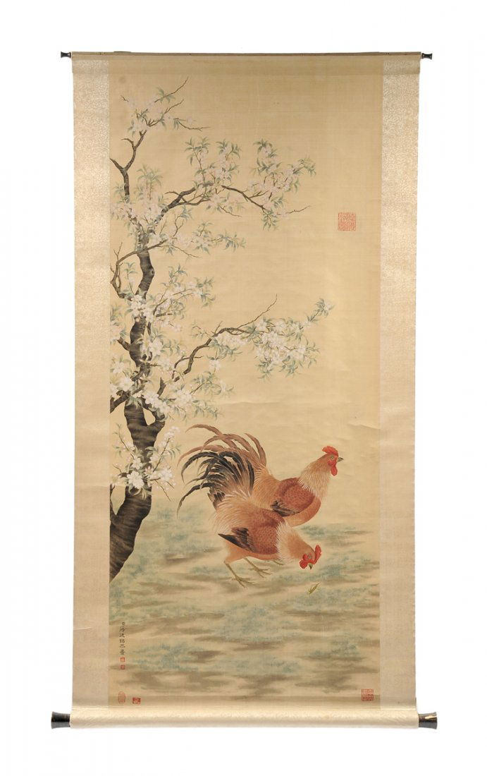 A FINE CHINESE POLYCHROME WATERCOLOR ON SILK SCROLL (1 of 10)
