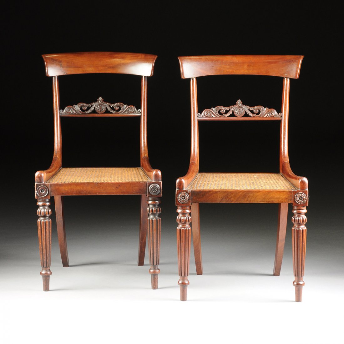 A SET OF SIX DANISH BIEDERMEIER MAHOGANY SIDE CHAIRS, (1 of 8)