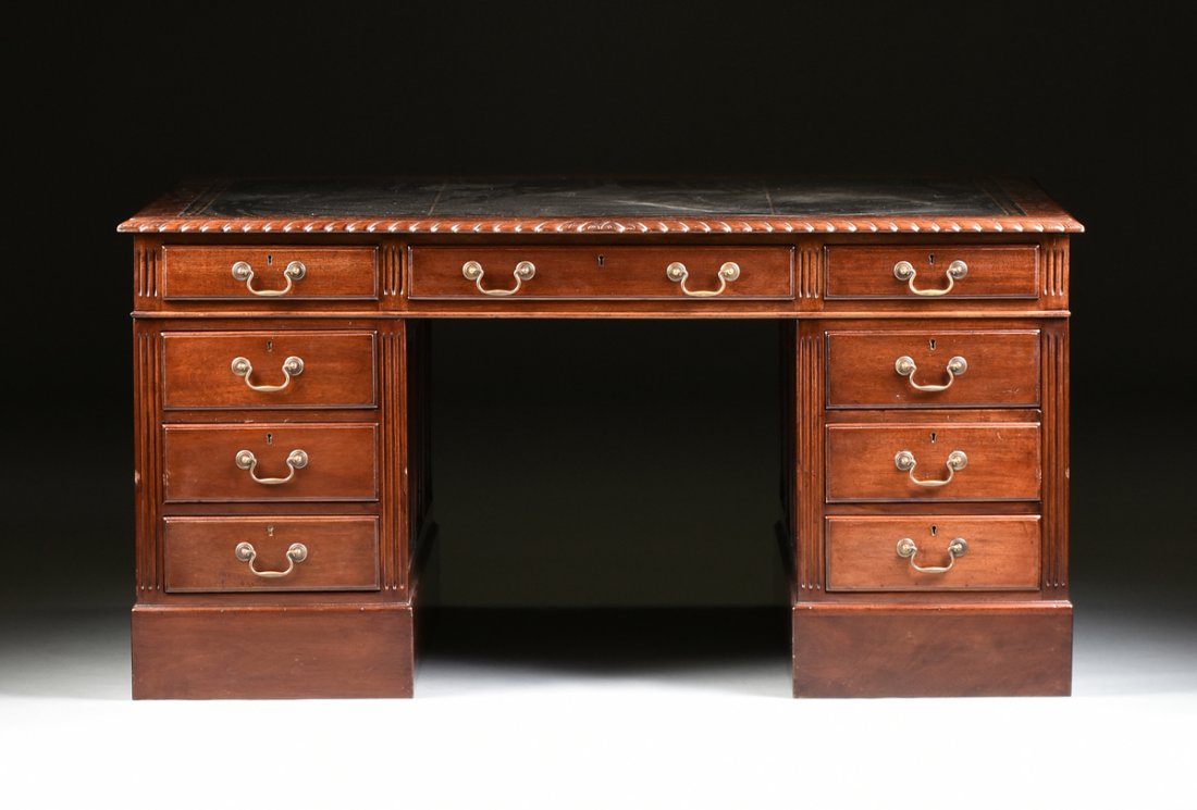 A GEORGE III STYLE CARVED MAHOGANY PARTNER'S PEDESTAL (1 of 10)