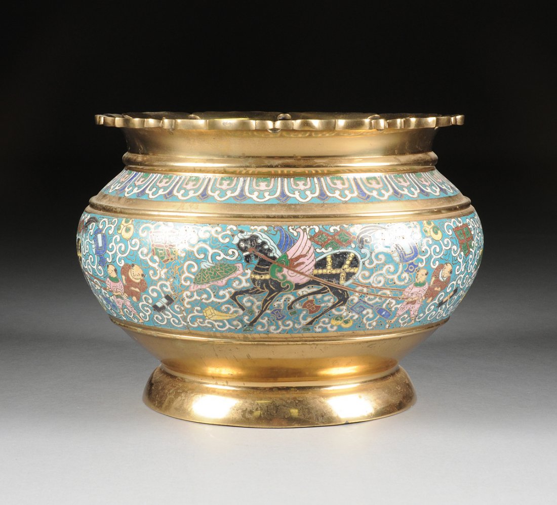 A CHINESE POLYCHROME ENAMELED TURQUOISE GROUND (1 of 3)