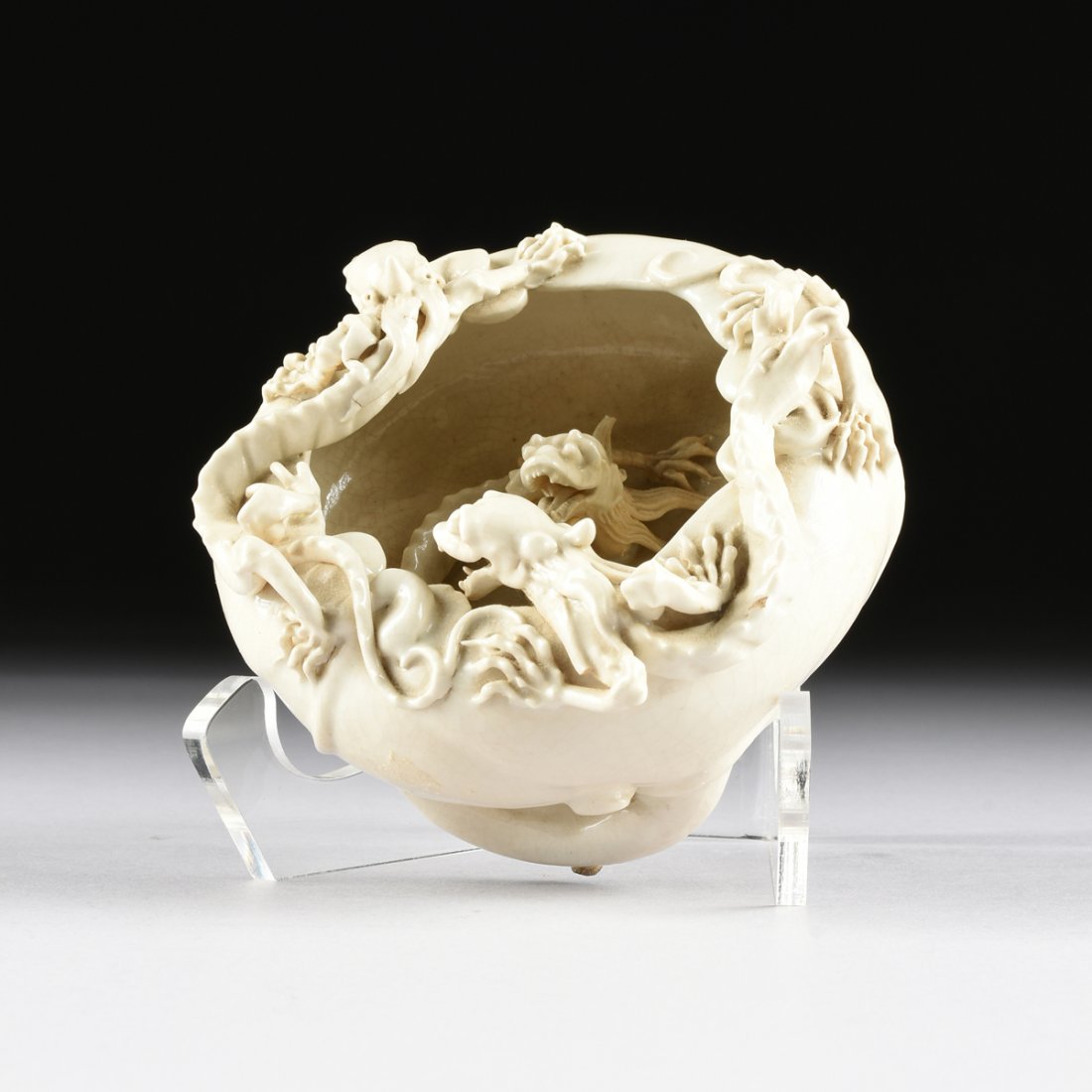 A CHINESE BLANC DE CHINE DRAGON FIGURAL BRUSH WASHER, (1 of 10)