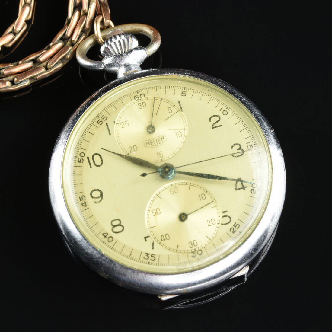 A STAINLESS STEEL ED. HEUER & CO. OPEN FACE POCKET (1 of 2)