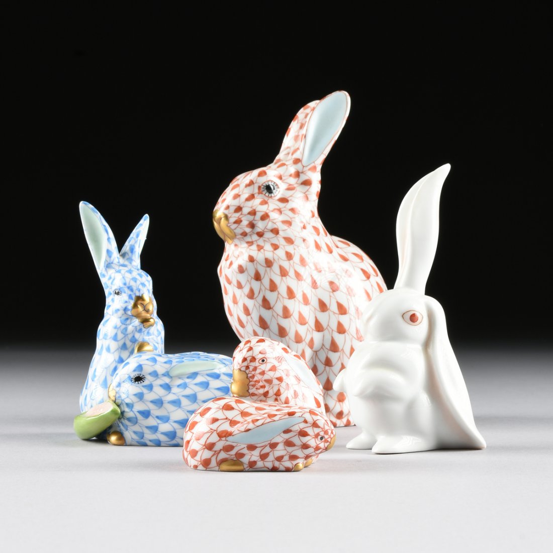 A GROUP OF FOUR HEREND RABBITS, MODERN, (1 of 10)