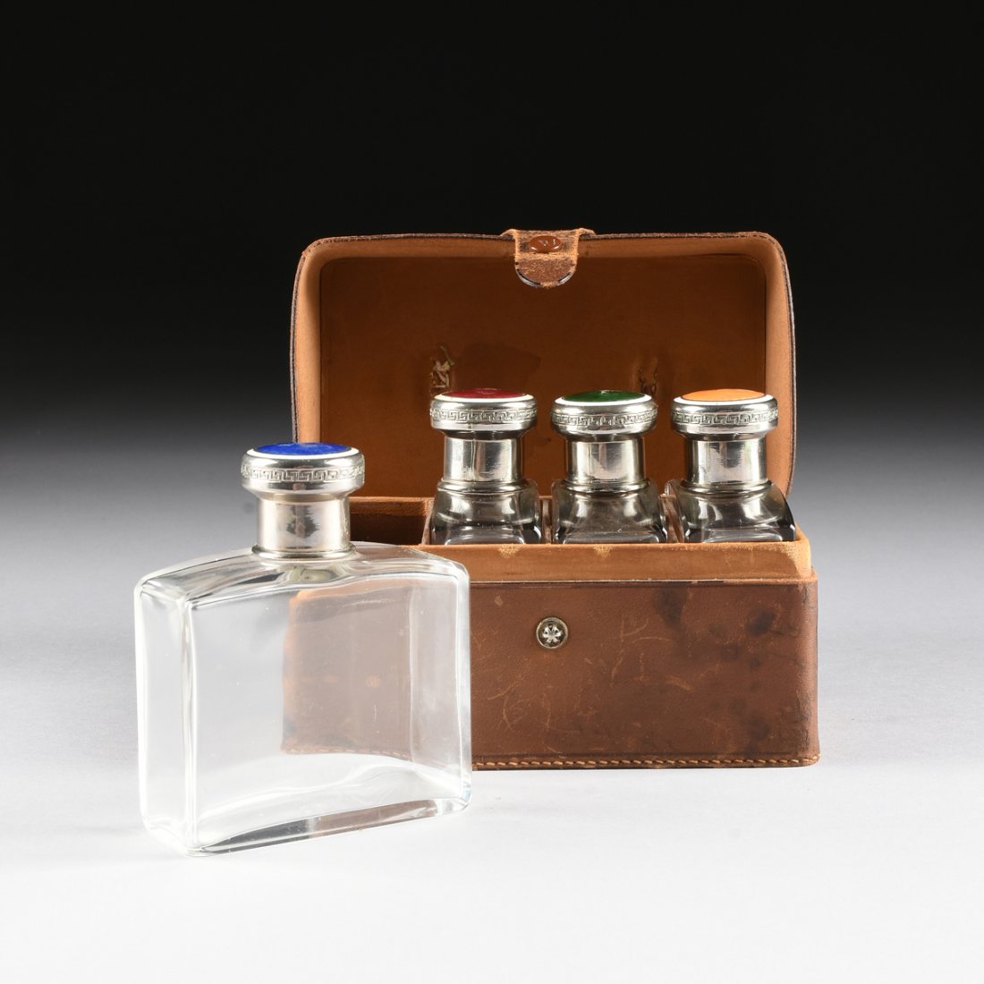 A GERMAN TRAVELING CASED SET OF GUILLOCHE LIDDED CUT (1 of 9)