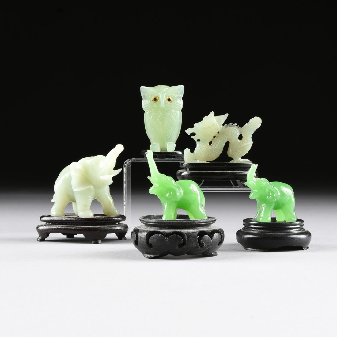 A GROUP OF THREE CHINESE CARVED CELADON JADE ANIMAL (1 of 10)