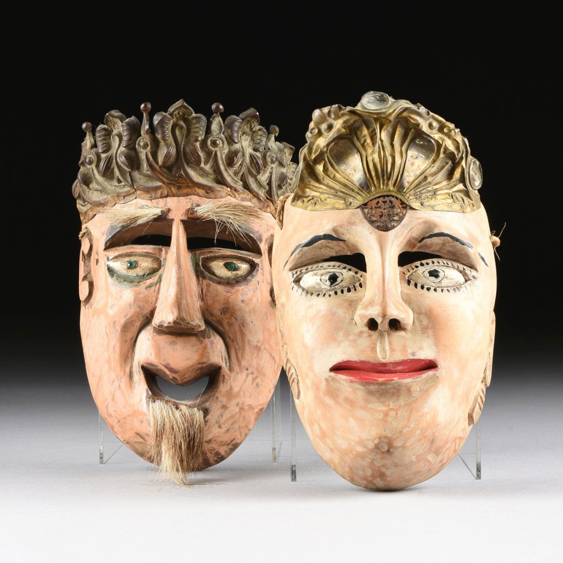 TWO MEXICAN POLYCHROME PAINTED CARVED WOOD MASKS, 20TH (1 of 10)