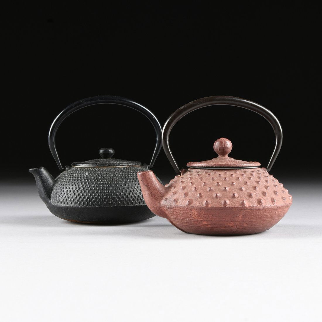 TWO JAPANESE CAST IRON LIDDED TEA POTS, ONE SIGNED AND (1 of 10)