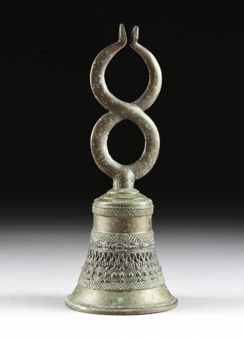 A DOUBLE SERPENT BRONZE BELL, POSSIBLY MIDDLE EASTERN, (1 of 6)