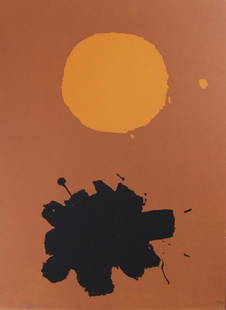 Adolph Gottlieb, Expanding 1967, Serigraph: Adolph Gottlieb (American, 1903-1974) Screen print in colors by Adolph Gottlieb titled 'Expanding'. Serigraph 1967 Measurements Measures 24.25" x 18.25" x .75" overall including framing