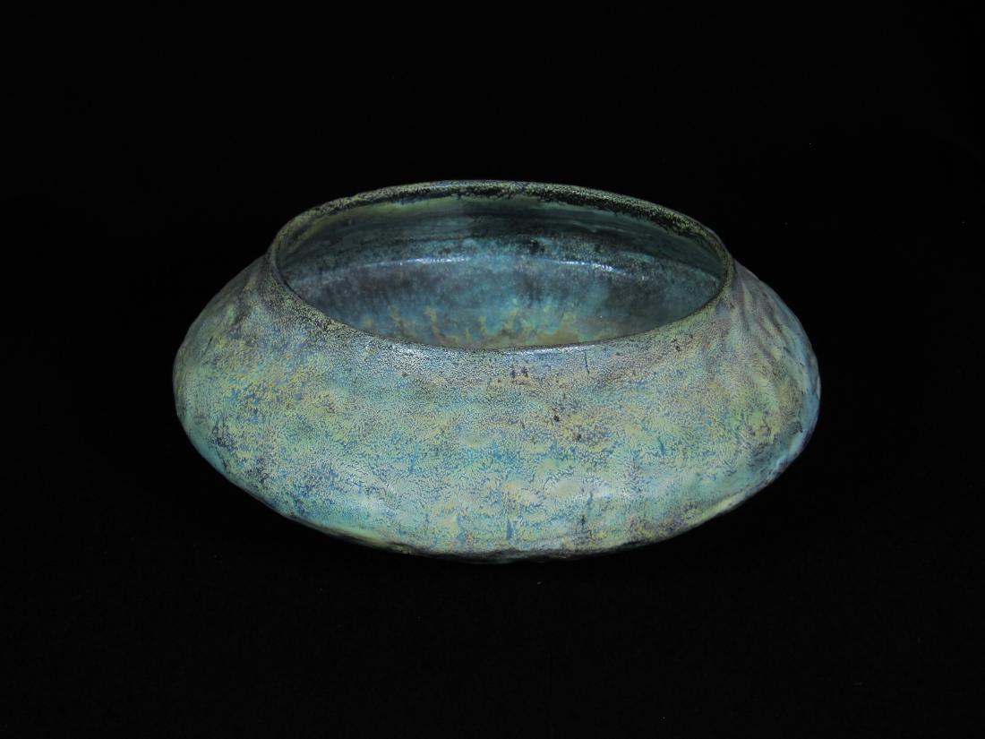 Fantoni low bowl with heavy glaze: Marcello Fantoni (Italy, 1915-2011) Low bowl with a very heavy glaze by Marcello Fantoni. Retains a label 'Fantoni for Raymor' Signed on the bottom Glazed pottery c1960s Measurements 4.25"