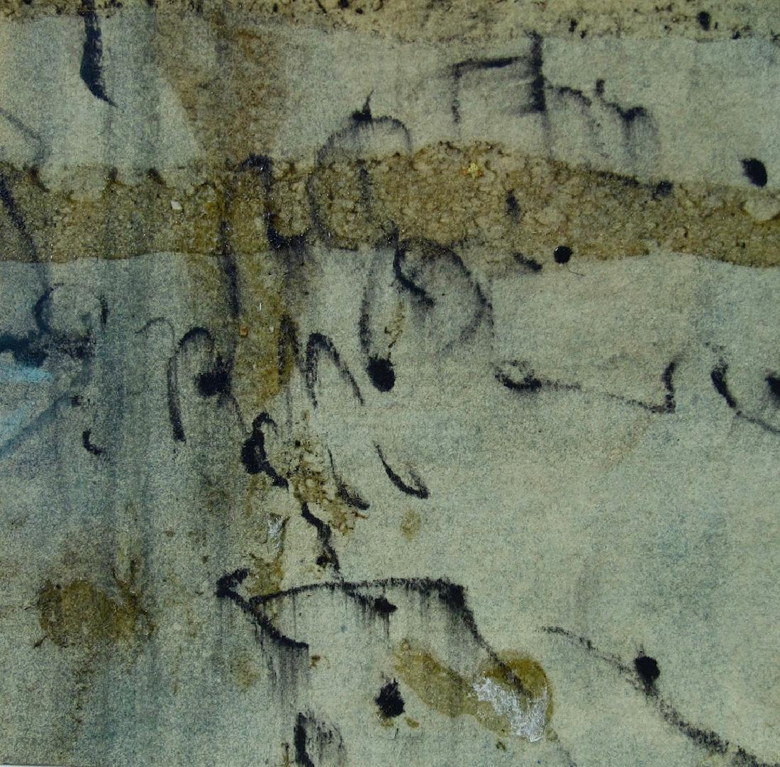 Small abstract by Prunella Clough: Prunella Clough (British, 1919-2000) Small abstract mixed media with paint and ink on paper by Untied Kingdom artist Prunella Clough. Painting and ink on paper, paid down 1960s Measurements