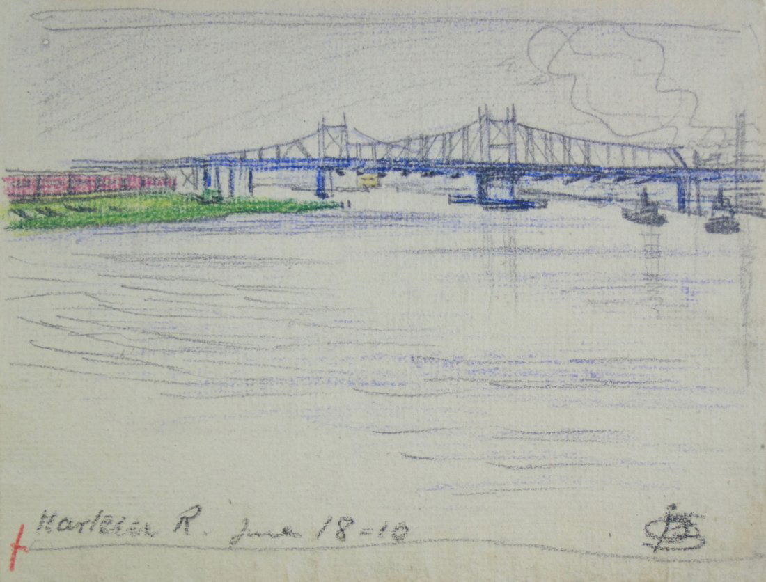 Oscar Bluemner American Modernist Drawing - Harlem Riv. (1 of 2)
