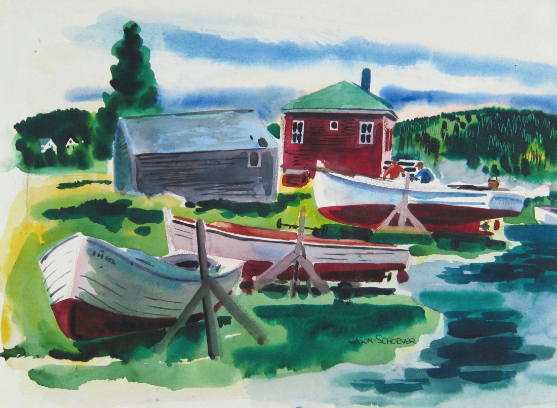 Jason Schoener Watercolor Painting 'Boatyard' (1 of 5)