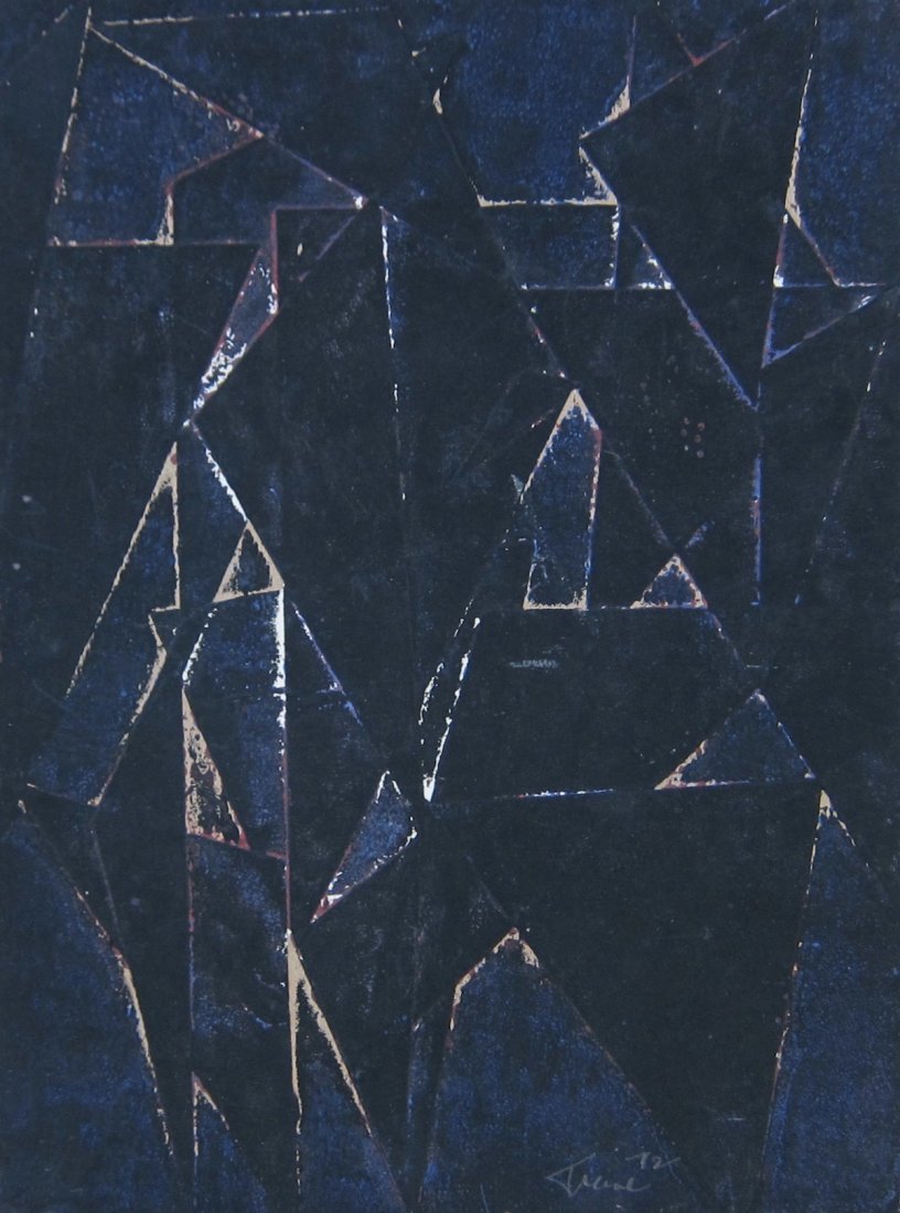 Horst Trave Mixed Media Painting and Collage 1972: Abstract expressionist mixed media by Horst Trave dated 1972. Untitled Date: 1972 Medium: Mixed pigments and collaged paper mounted on paperboard Measurements: 11.75 inches by 9 inches. Notes: Unframe