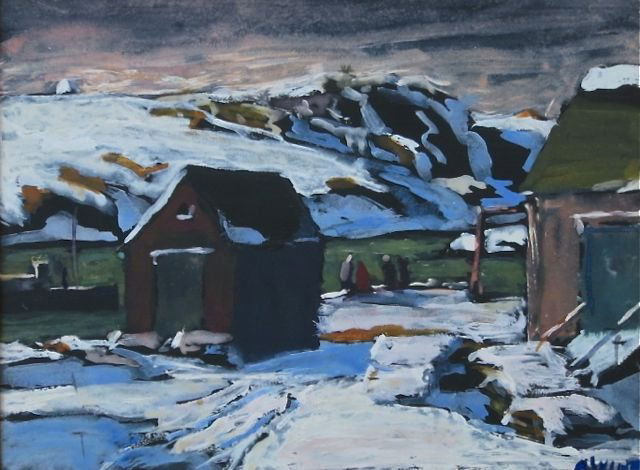 Andrew Winter, (Mass., 1892-1958), Monhegan: Andrew George Winter (Massachusetts, 1892-1958) Untitled – Monhegan, Maine Tempura on artist’s paper board c.1930’s 10 ¾” x 14 ¾” sight size, 16 ¾” x 20 ½” overall with frame Good co