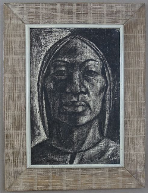 Camilo Egas, Latin American social realist: Camilo Egas (Ecuador,/New York, 1899-1962) Untitled – Social Realist portrait Oil on artist’s board c.1940’s 23 ¼” x 15 ¼” sight size, 32 5/8” x 24 ¾” overall Fair condition, minor pa