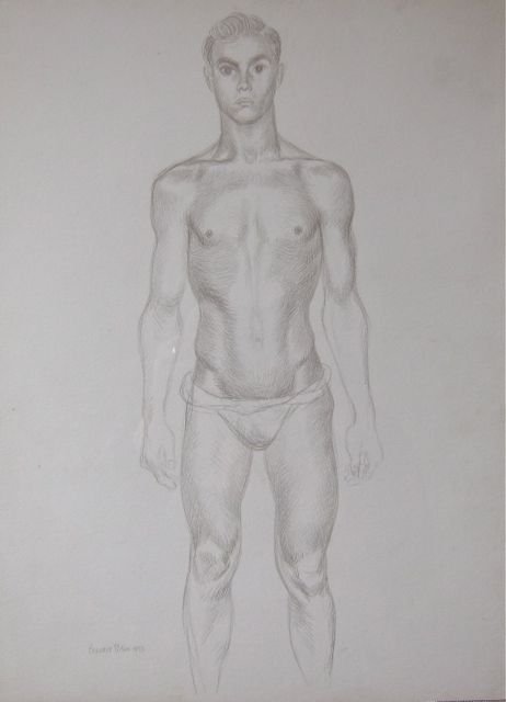 Bernard Perlin, ex-Andy Warhol collection: Bernard Perlin (Virginia/Italy/New York/Connecticut, 1918-2014) Untitled – Male figurative drawing Pencil on paper 1953 15 ½” x 11 ½” sight size, 20 3/4 “ x 16 ¾” overall Good original co