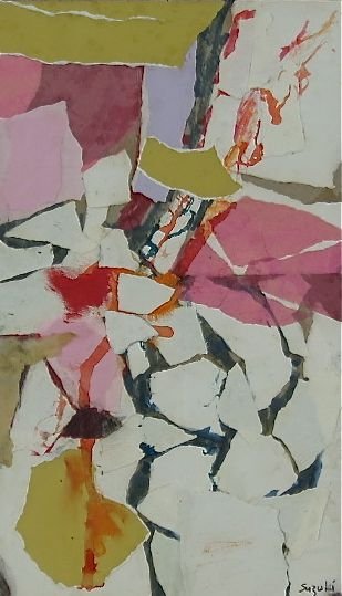 James Suzuki, 'Low Tide', abstract collage: James Suzuki (James Hiroshi Suzuki) (New York/California, b.1932- ) Low Tide – abstract expressionist collage Mixed media, paint and paper collage 1960 13 ½” x 8” sight size, 20 ½” x 15” o